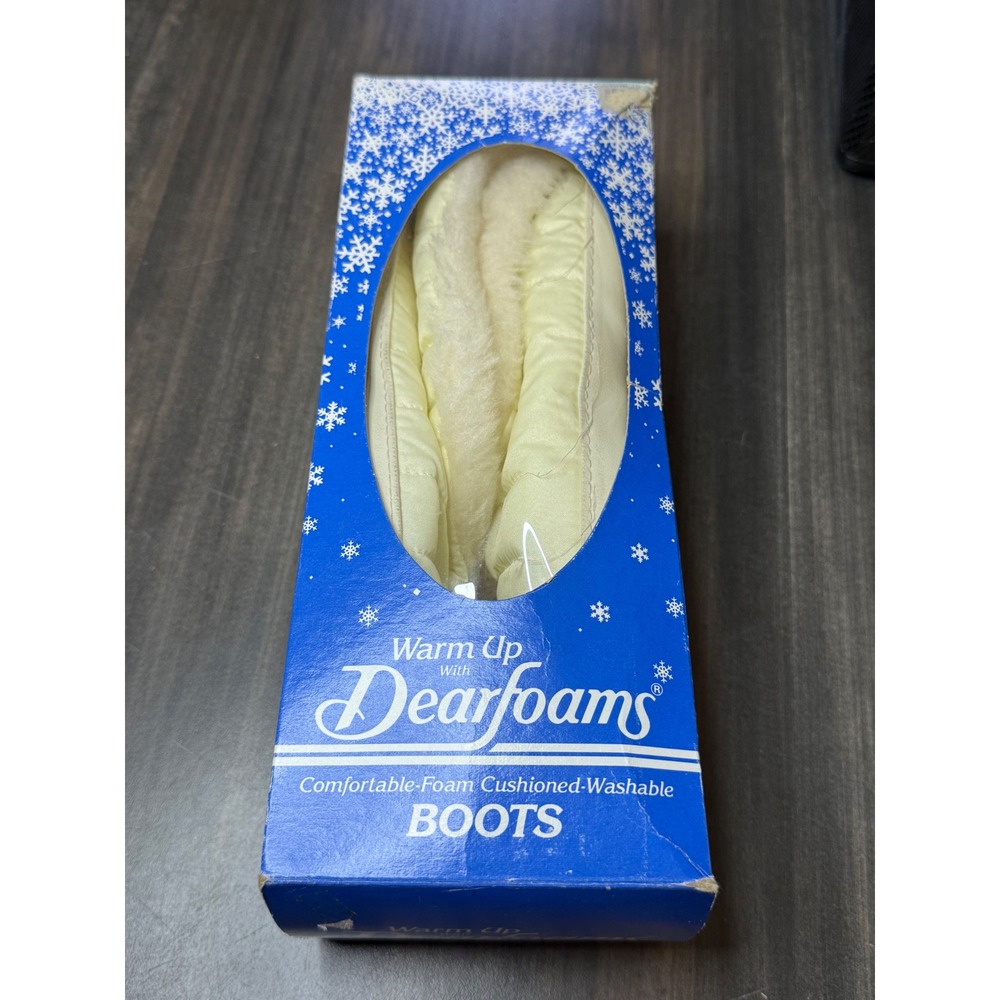 Vintage Dearfoams Slipper Boots Cream Quilted‎ Faux Fur Lined Washable Large 8-9